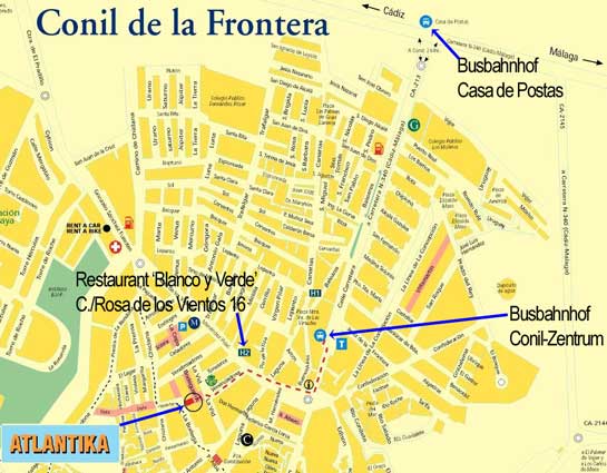 Lageplan der Sprachschule Atlantika in Conil de la Frontera